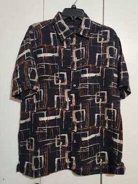 Axis LA Silk Button Up Shirt L Mens Multi Color Geometric Abstract Artsy